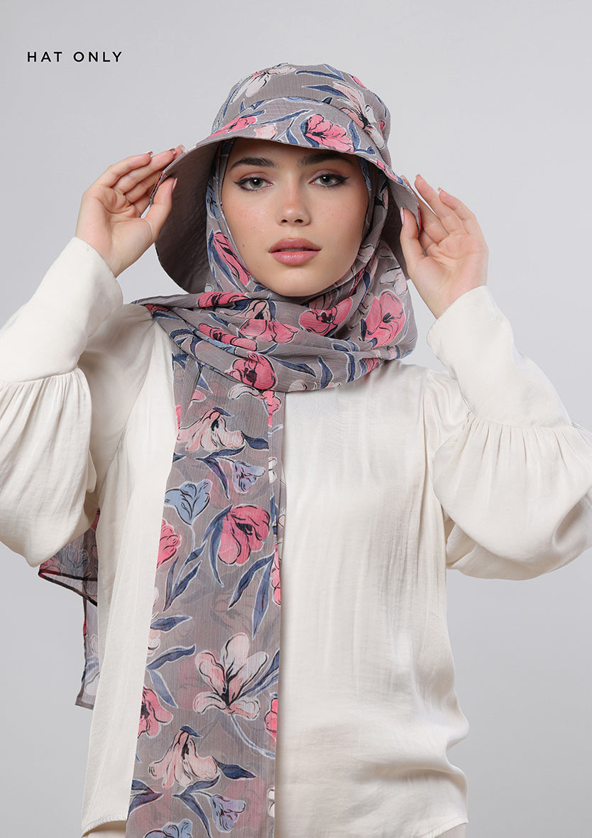 Pink Fauves- Bucket Hat- Printed Crinkled Chiffon