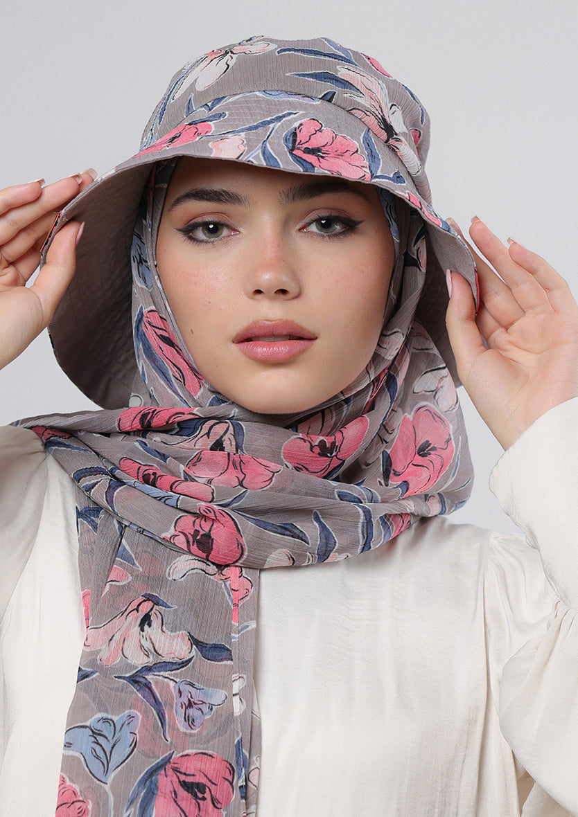Pink Fauves- Bucket Hat- Printed Crinkled Chiffon